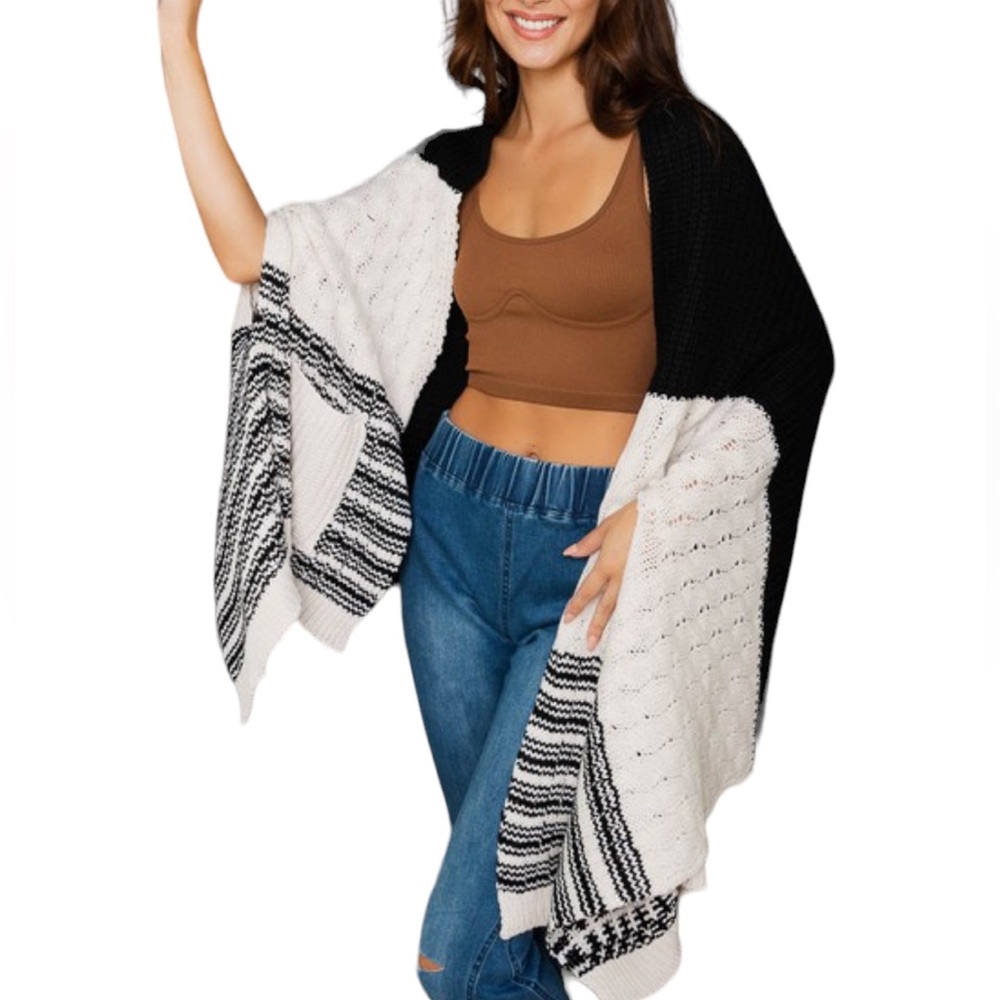 Black Cream Colorblock Stripe Holed Arm Wrap One Size NWT
